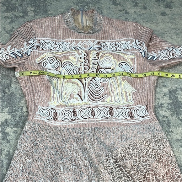 Peter Pilotto Embroidered Mesh Net Overlay Long Sleeve Asymmetric Dress Sz 10 - Picture 8 of 13